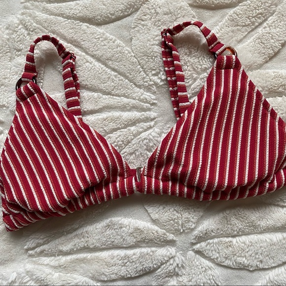 Cupshe Triangle Bikini Top Red & White Striped Size Large - Picture 2 of 9